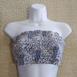 Japna Crop Tube Top, Size Large, White/Navy Blue